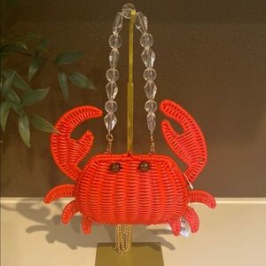 Tommy Bahama Red Woven Crab Crossbody with Clear Bead Handle and Gold Chain